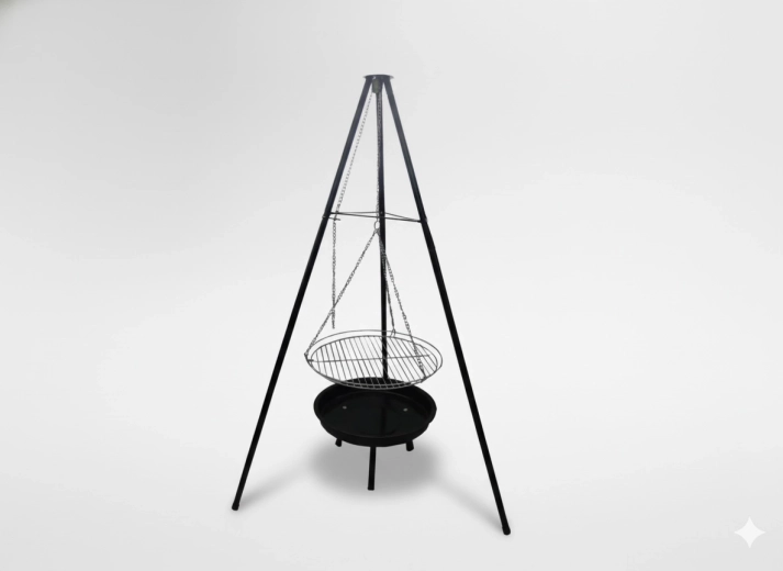 Grătar suspendat reglabil pe trepied 95 × 95 × 147 cm