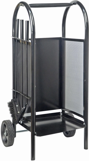 Coș pentru șemineu cu cărucior și accesorii, oțel, 82,5 cm