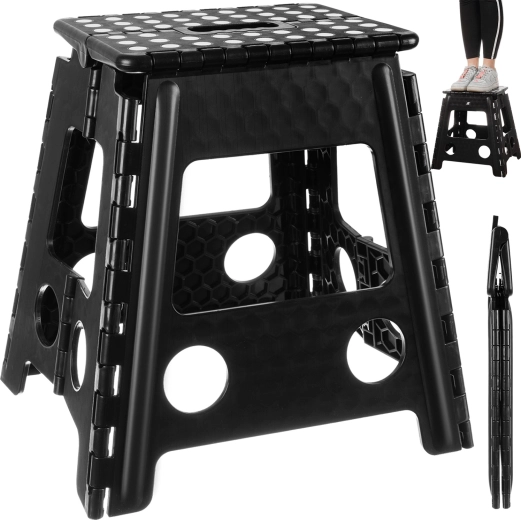 Scăunel pliabil MalaTec negru-alb 39 cm