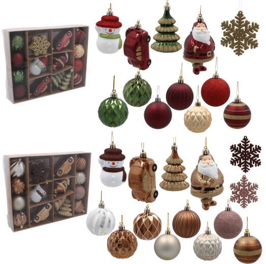 Set de 20 ornamente de Crăciun în maro și burgund