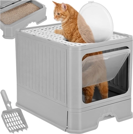 Toaletă pentru pisici închisă cu sertar și lopățică Purlov 50 × 36 × 38 cm