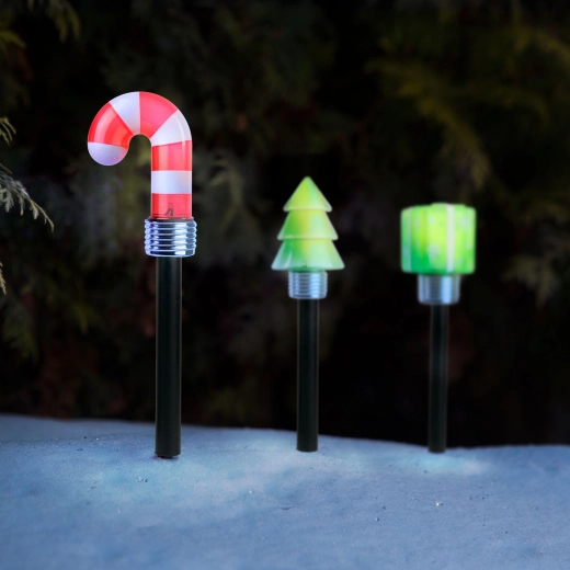 Lampă solară LED decorativă de Crăciun pentru grădină, în formă de cadou, brăduț sau bastonaș de zahăr - 1 bucată