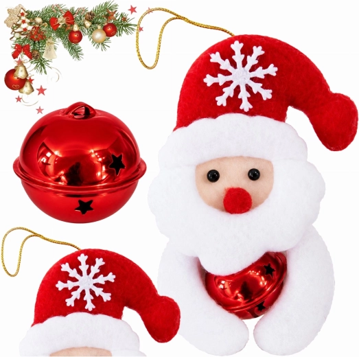 Decorațiune de Crăciun suspendată cu Moș Crăciun și clopoțel, 12 cm