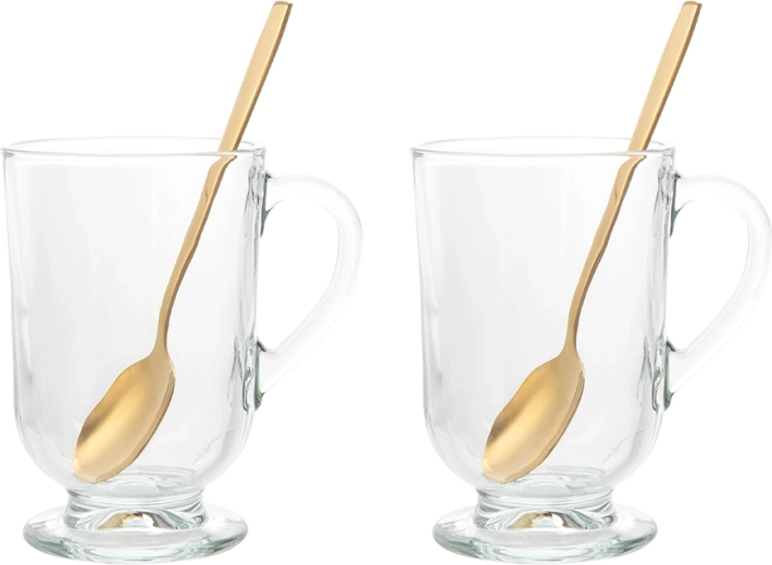 Set de căni din sticlă pe picior Werona 310 ml cu lingurițe, 2 buc.