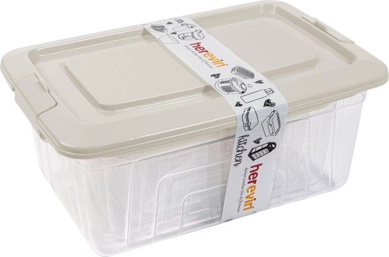 Set de recipiente dreptunghiulare cu capac, 4 buc. (1,2–5,4 l), transparente/crem