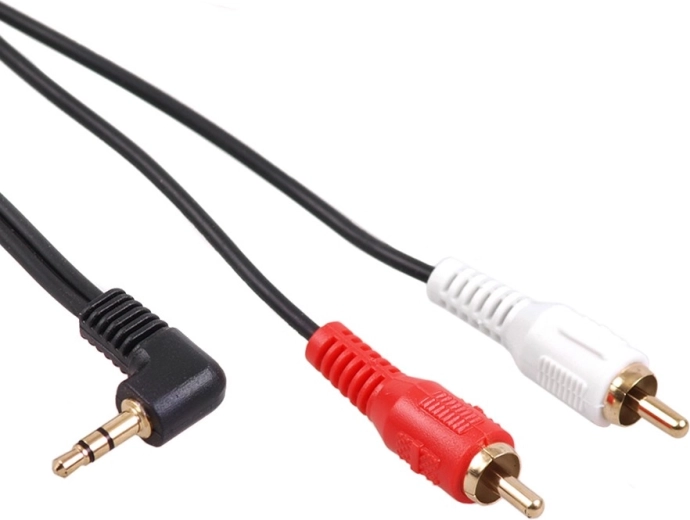 Cablu mini jack 3,5 mm în unghi la 2× RCA, 1 m, MCTV, negru