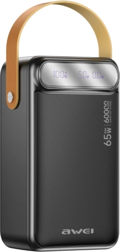 Powerbank Awei 60 000 mAh 65 W PD cu afișaj LED și lanternă LED - 1 bucată
