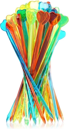 Scobitori de cocktail colorate cu inimă 8 cm, 50 buc