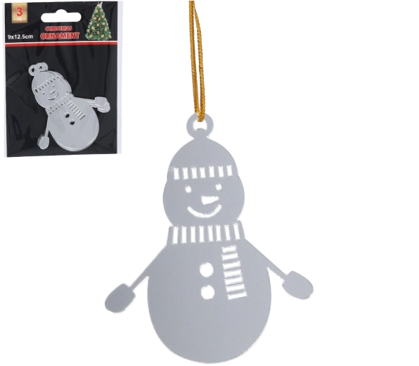 Set de ornamente argintii de Crăciun în formă de oameni de zăpadă, 3 buc.