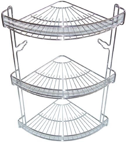 Raft de colț pentru baie, 3 etaje, crom, 22 × 22 × 47 cm