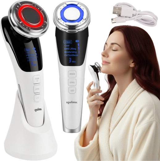 Soulima masajer facial fără fir 5 în 1 cu EMS, LED, căldură și răcire