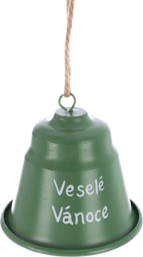 Clopoțel de Crăciun din metal „Crăciun fericit” verde 7 cm