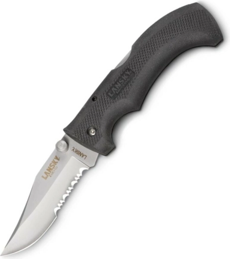 Lansky Easy Grip cuțit de buzunar universal cu tăiș parțial zimțat, negru
