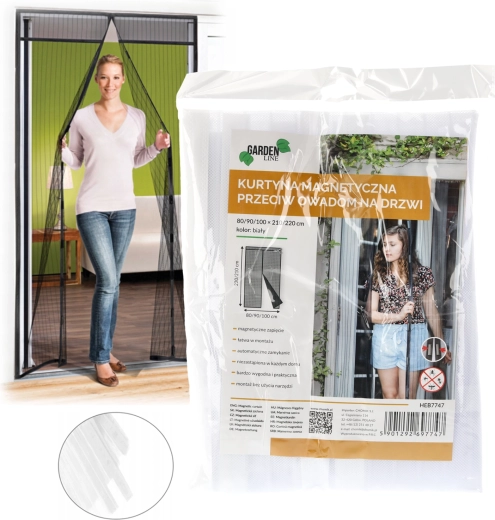 Plasă magnetică contra insectelor pentru uși, albă