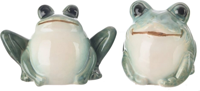 Decorațiune din porțelan broască verde-albă 12 cm