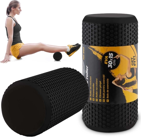 Rulou de masaj din spumă EVA 30 × 15 cm, negru