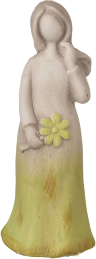Înger ceramic cu floricică, gri-verde, 24 cm