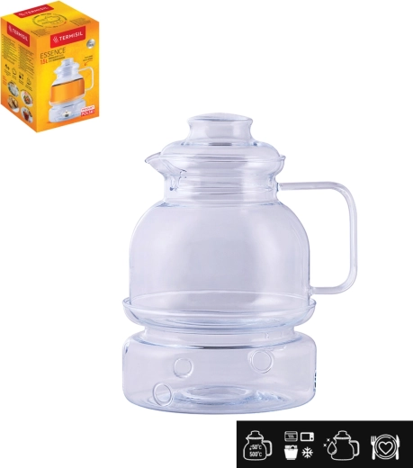 Cană din sticlă termorezistentă cu capac și încălzitor 1,5 l