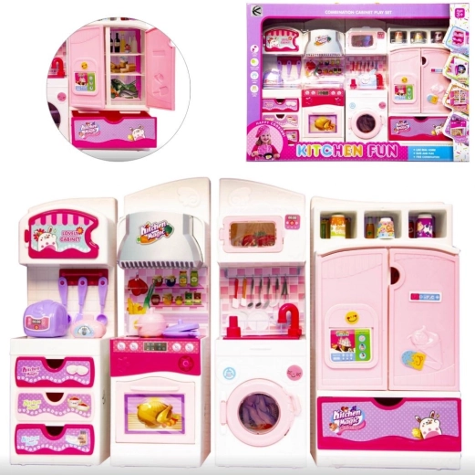 Set de mobilier de bucătărie și accesorii pentru păpuși, roz - 1 bucată