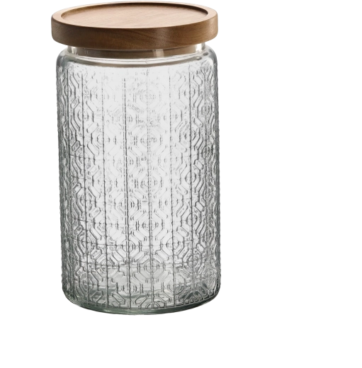 Borcan rotund din sticlă 1 l cu capac din lemn