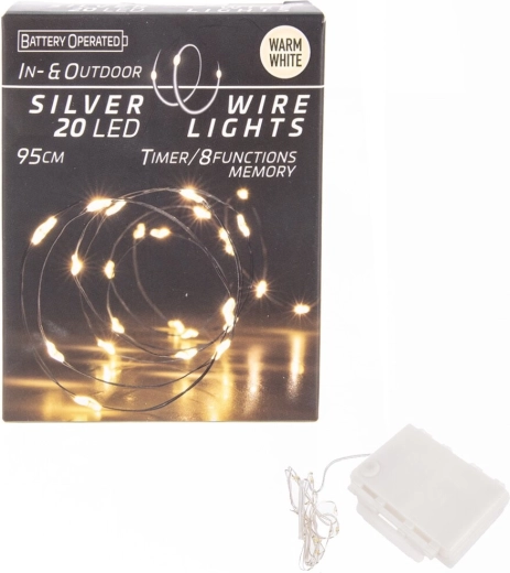 Ghirlandă luminoasă LED pe fir subțire, 20 LED galbene, cu temporizator