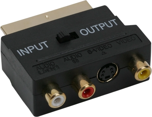 Adaptor SCART la 3 RCA și S-Video placat cu aur, cu comutator