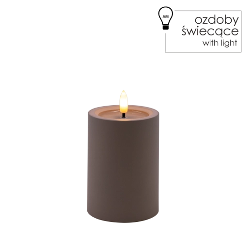 Lumânare LED gri 7 × 10 cm cu flacără caldă sclipitoare