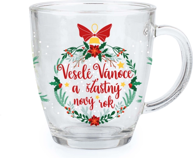 Cană din sticlă Crăciun Fericit 350 ml