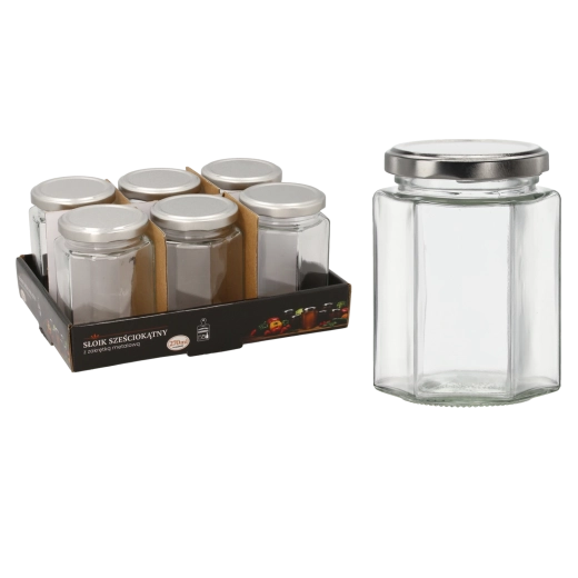 Borcan hexagonal 270 ml cu capac metalic (6 buc.)