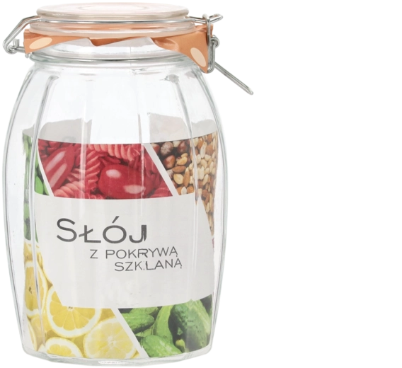 Borcan din sticlă 1,1 l cu capac din sticlă și închidere mecanică