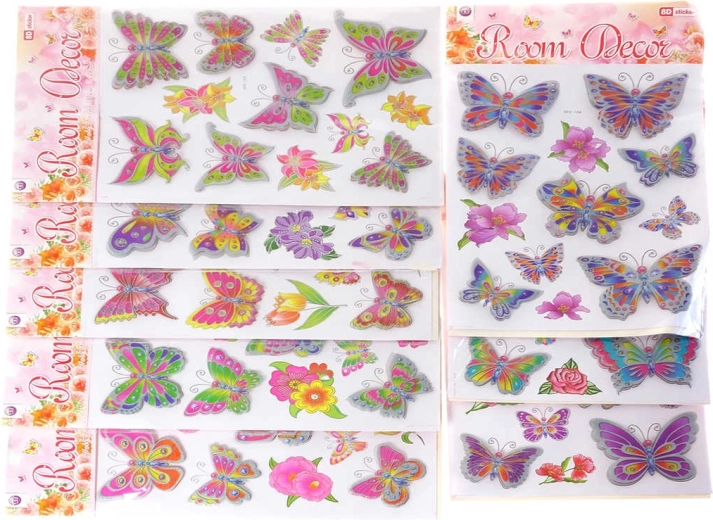 Autocolante 2D/3D fluturi cu sclipici pentru perete (12 buc)