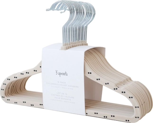 3 Sprouts umerașe catifelate pentru copii Double dot & beige, 15 buc.