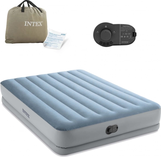 Saltea gonflabilă dublă INTEX 203 × 152 × 36 cm cu pompă electrică încorporată