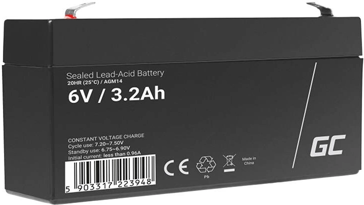 Baterie AGM fără întreținere GREEN CELL 6 V 3,2 Ah pentru alarme, case de marcat și jucării