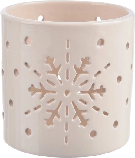 Sfeșnic ceramic în formă de fulg de nea, bej, 11 cm