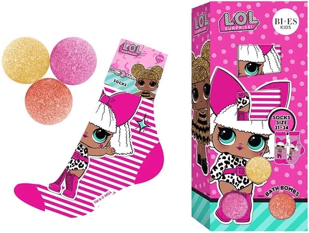 Set cadou LOL Surprise – 3x bile efervescente de baie 50 g + șosete