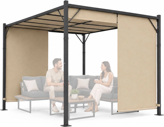 Pergolă de grădină MultiGarden 3 × 4 m cu acoperiș glisant, bej