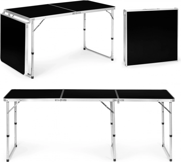 Masă turistică pliabilă pentru camping, blat negru, 180 x 60 cm