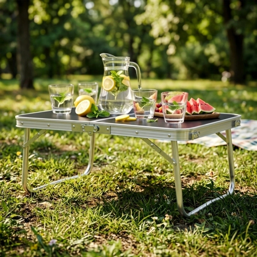 Măsuță joasă ideală pentru picnic și camping