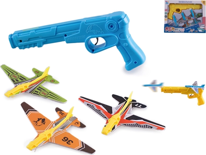 Pistol de lansare a avioanelor din spumă – set distractiv pentru copii
