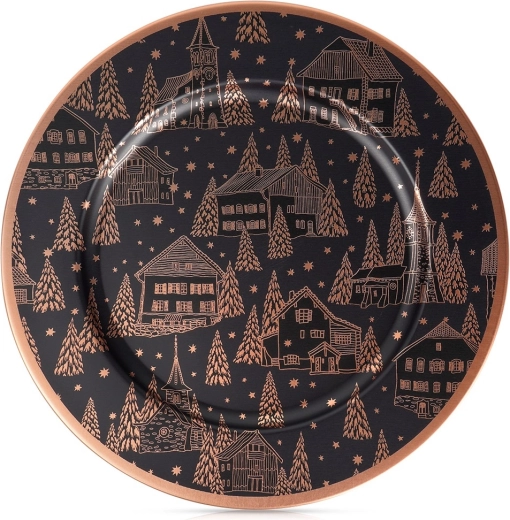 Suport decorativ pentru farfurie, negru cu model cuprat, 33 cm