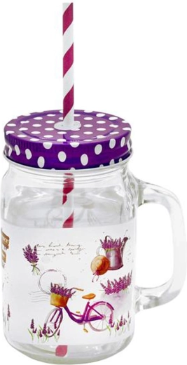 Pahar cu pai Mason Lavandă 450 ml
