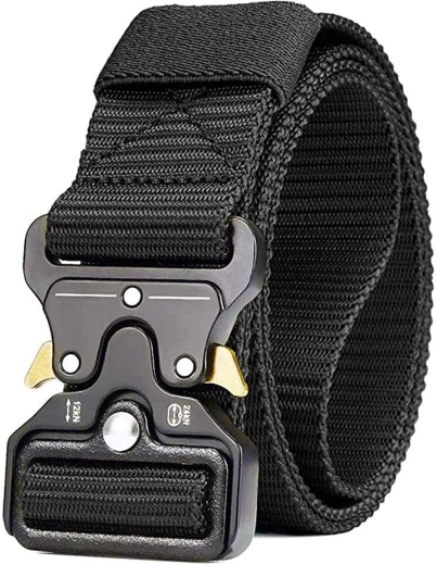 Curea tactică din nylon cu cataramă metalică cu eliberare rapidă (negru, 120 cm)