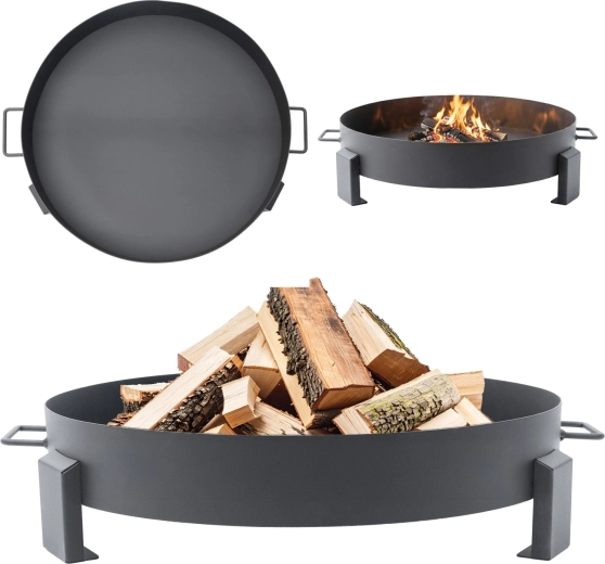 Vatră de grădină din fontă, 60 cm, cu mânere pentru focuri de tabără relaxante