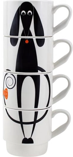 Căni ceramice stivuibile cu cățel 340 ml TORO, set 4 buc