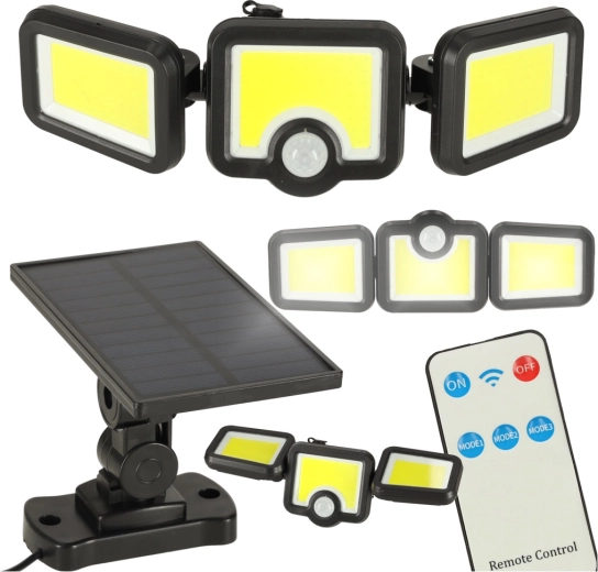 Proiector LED solar 3 în 1 cu senzor de mișcare și senzor crepuscular