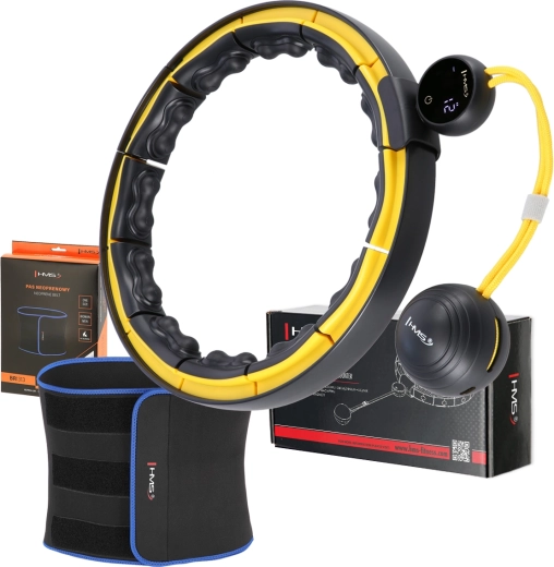 Set hulahop de masaj cu greutate HMS HHM21 și brâu modelator BR1313 negru/galben