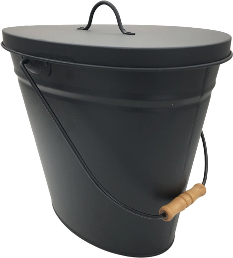 Recipient pentru cenușă 20 l negru cu capac și mâner din lemn