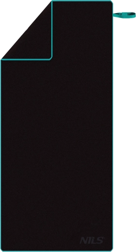 Prosop din microfibră cu uscare rapidă NILS negru/albastru 200 × 90 cm