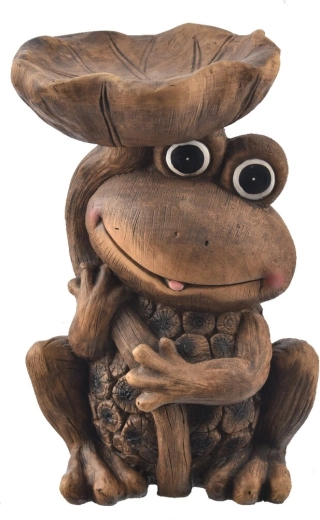 RONA adăpătoare ceramică pentru păsări cu broască, în decor imitație lemn